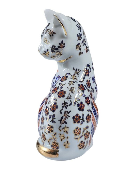 Vintage Cat Figurine Japanese Imari Neko Floral Hand painted Porcelain gold foil - Picture 4 of 9